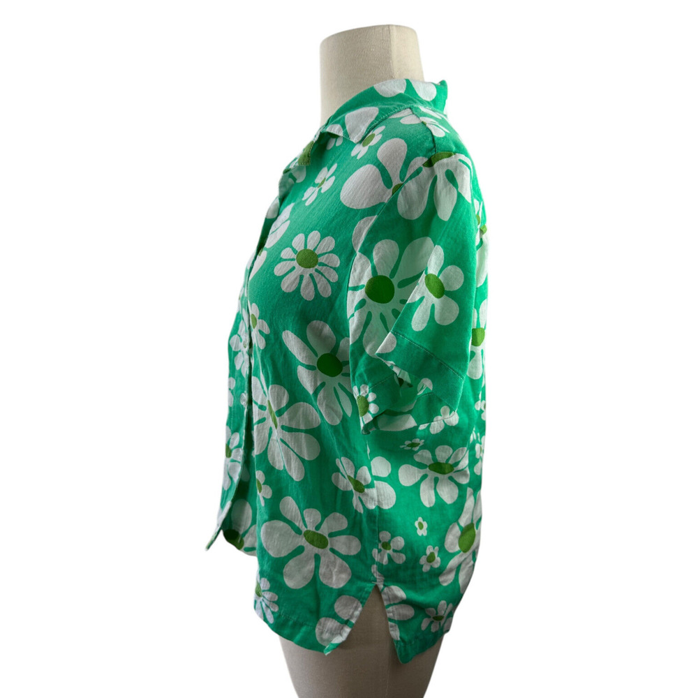 Big Bud Lazy Daisy Button Up Shirt Green Floral Print Top Cotton US Made Size XS - Picture 9 of 12